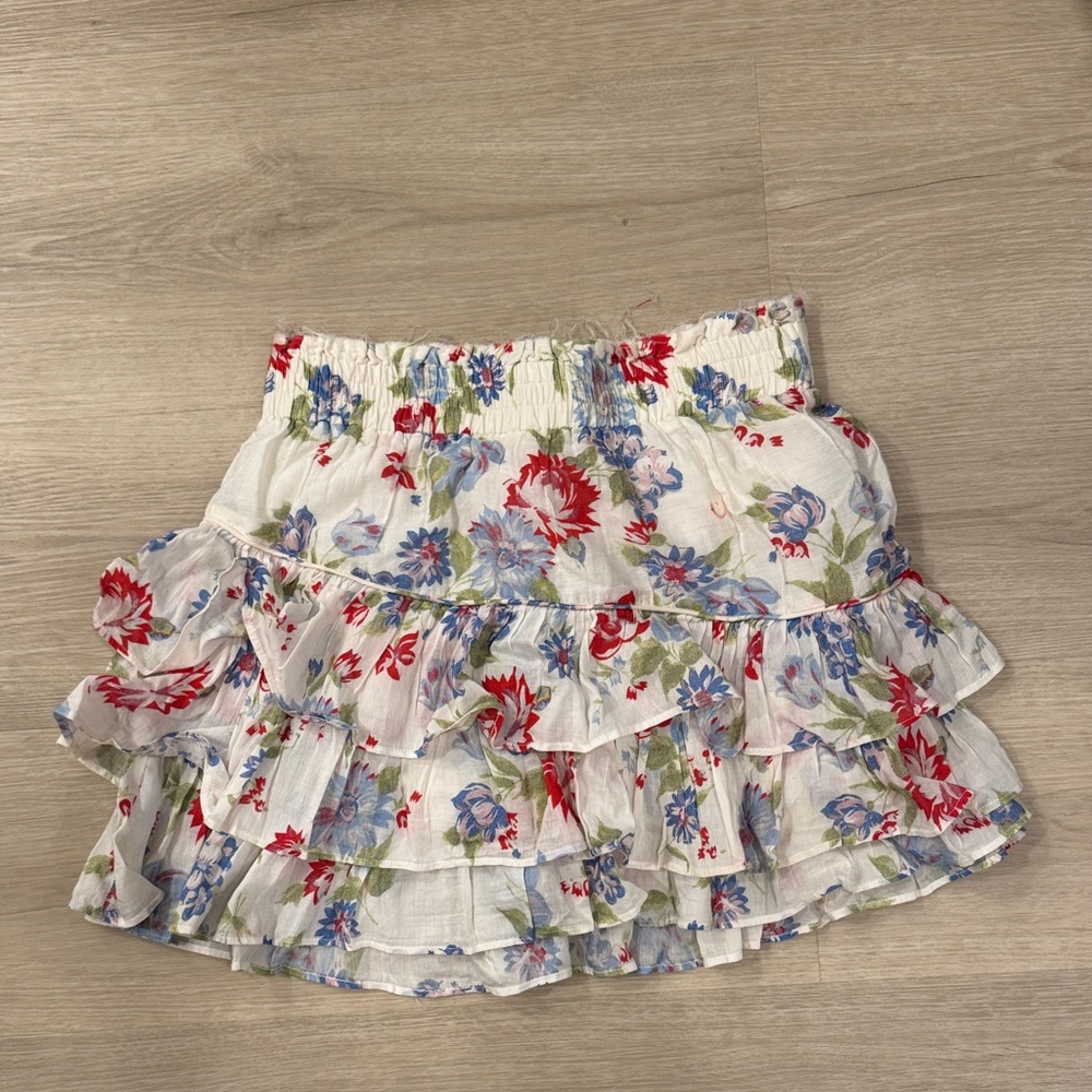 Loveshackfancy Floral Ruffle Skirt - White with Red and Blue Flowers